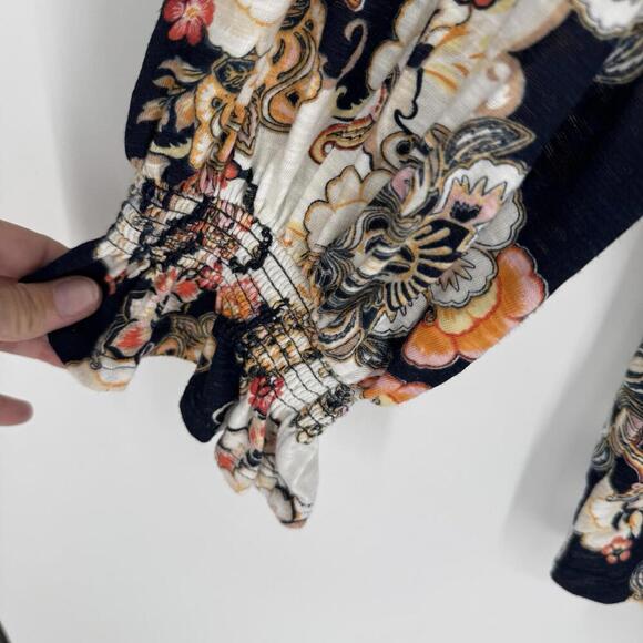 Chicos top XL floral cotton modal abstract smocked floral office business work - Picture 3 of 7